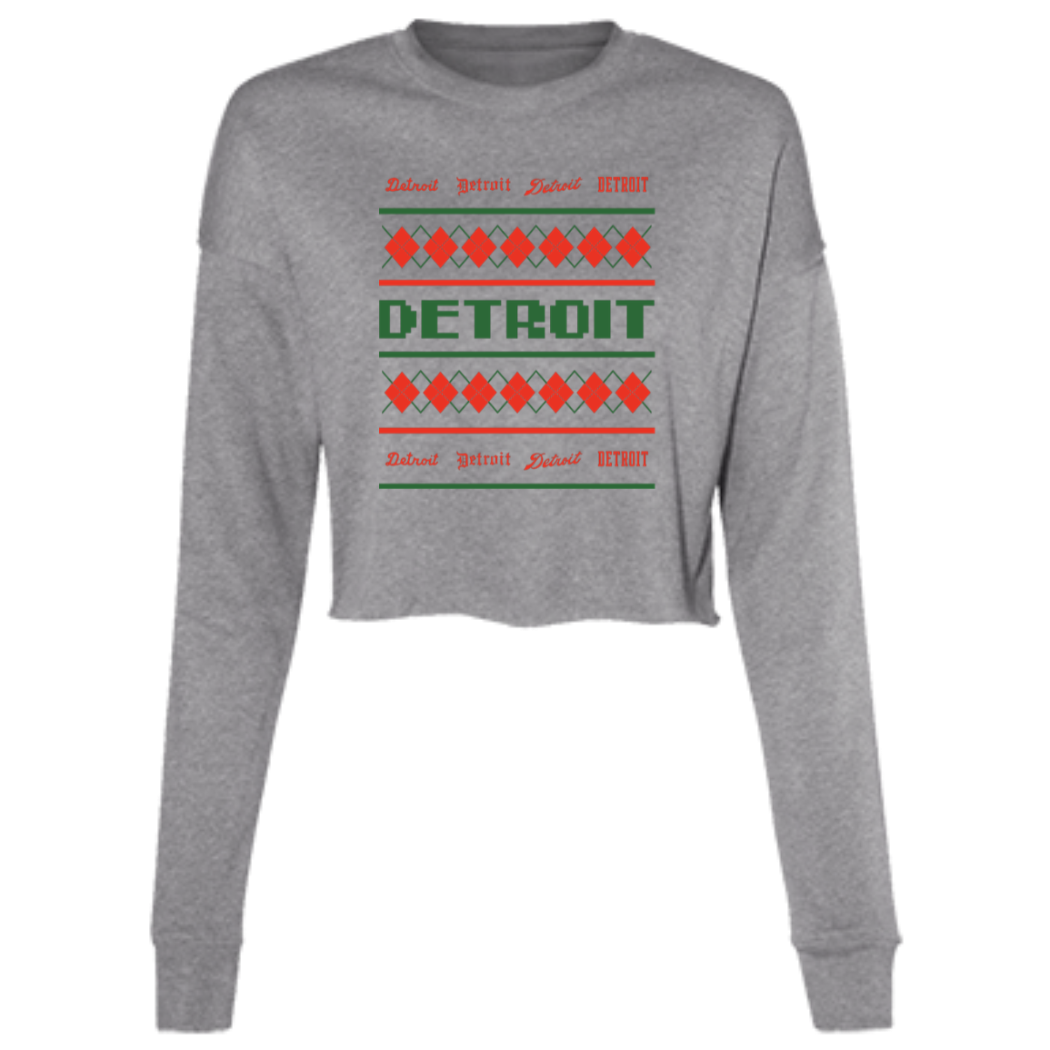 Detroit City Ugly Christmas Sweater Women's Cropped Crewneck Sweatshirt