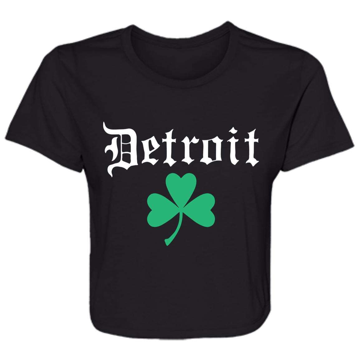 Old English Detroit Shamrock - White Flowy Cropped Tee