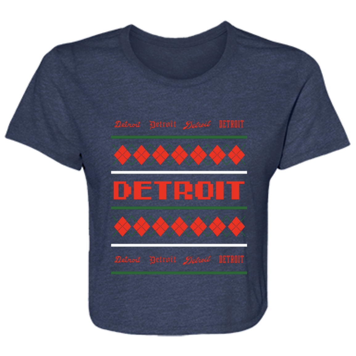 Detroit Ugly Christmas Sweater - Green + REd Flowy Cropped Tee