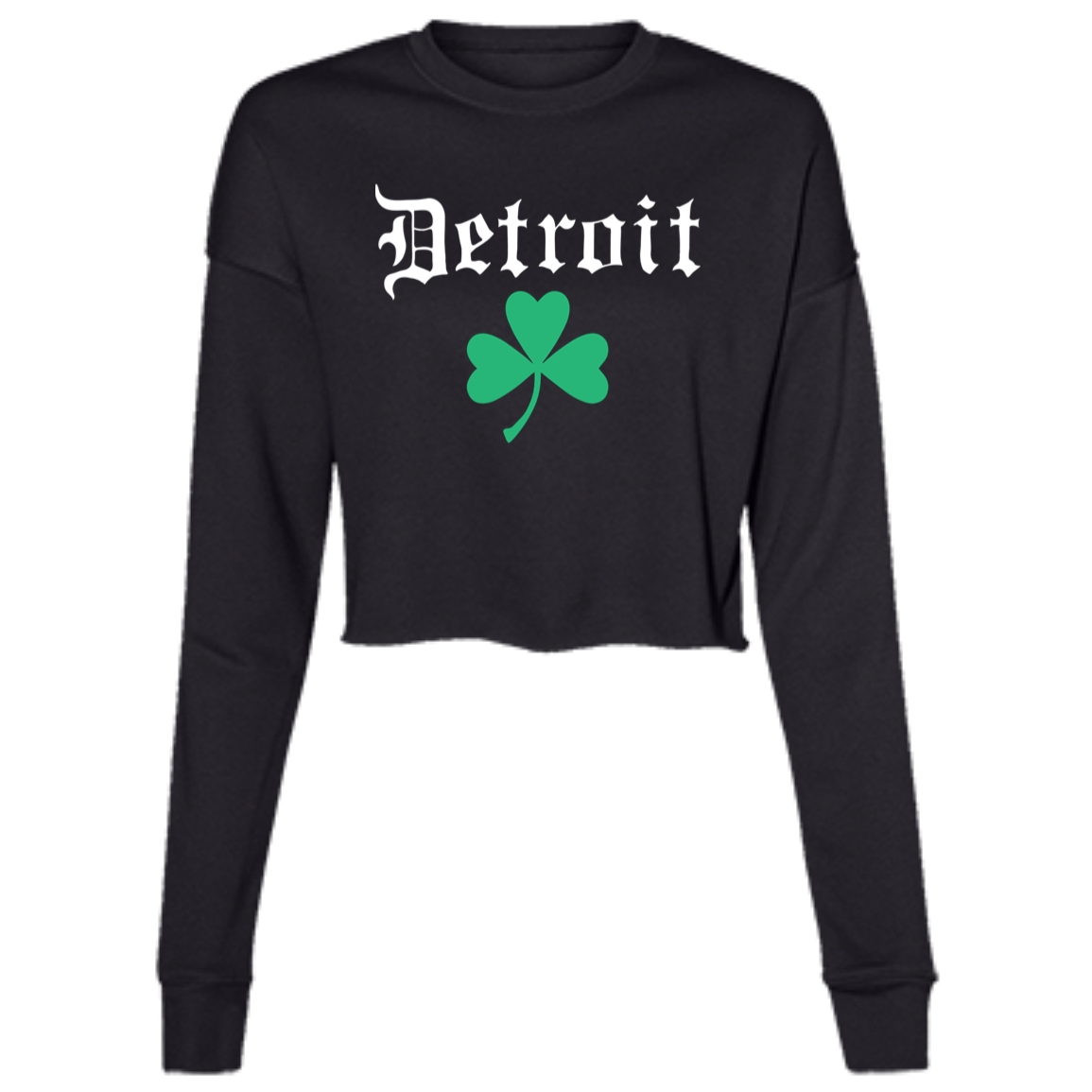 Old English Detroit Shamrock - White Women's Cropped Crewneck Sweatshirt