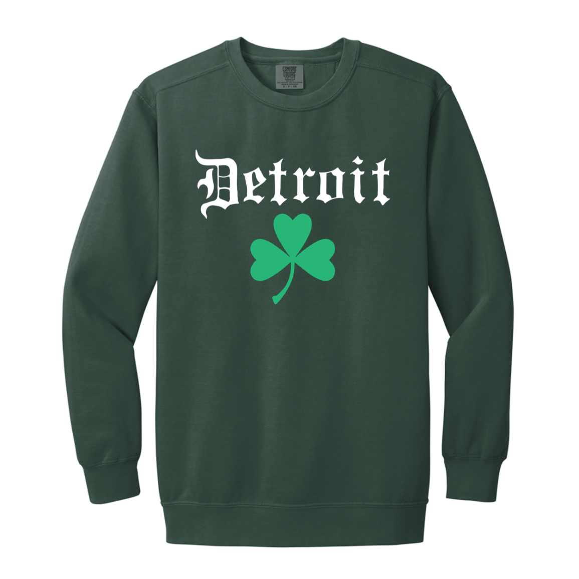 Old English Detroit Shamrock - White Vintage Wash Crewneck Sweatshirt