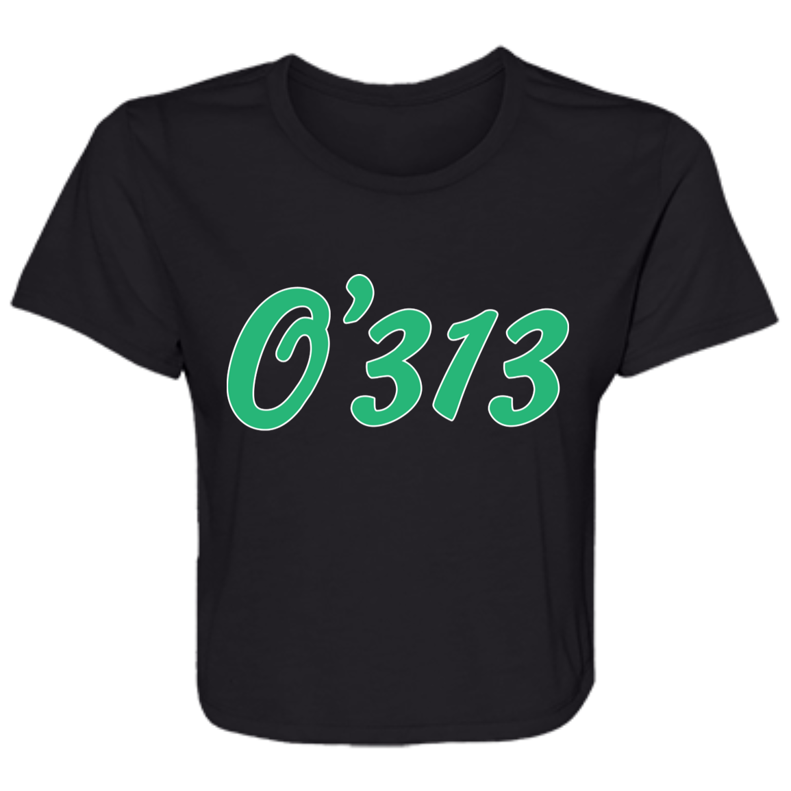 O'313 - Green White Flowy Cropped Tee