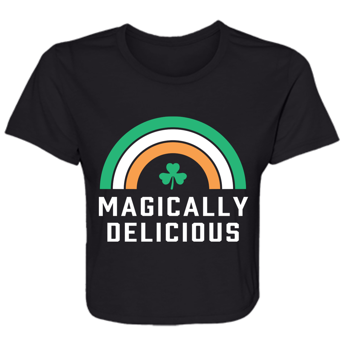 Magically Delicious - Green White Orange Flowy Cropped Tee