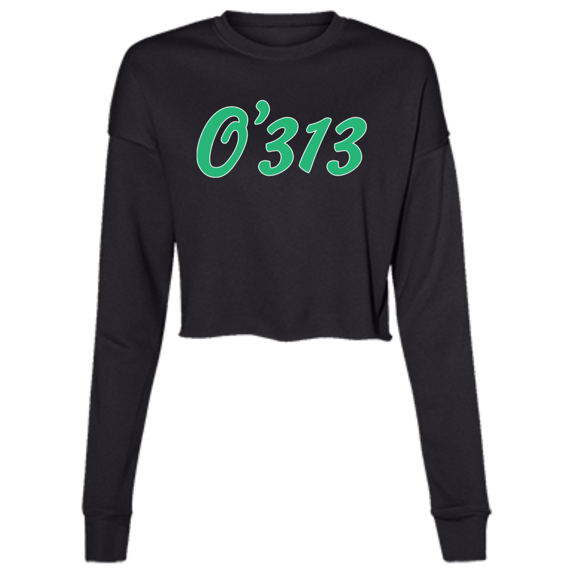 O'313 - Green White Women's Cropped Crewneck Sweatshirt