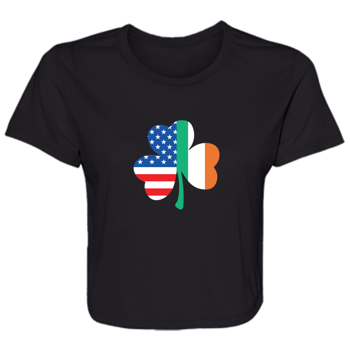 Irish American Flag Shamrock Flowy Cropped Tee