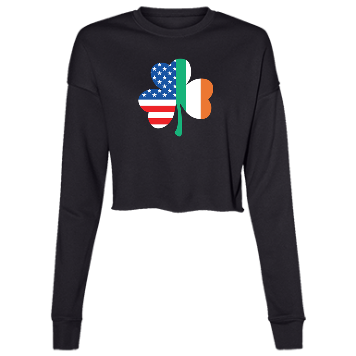 Irish American Flag Shamrock Women's Cropped Crewneck Sweatshirt
