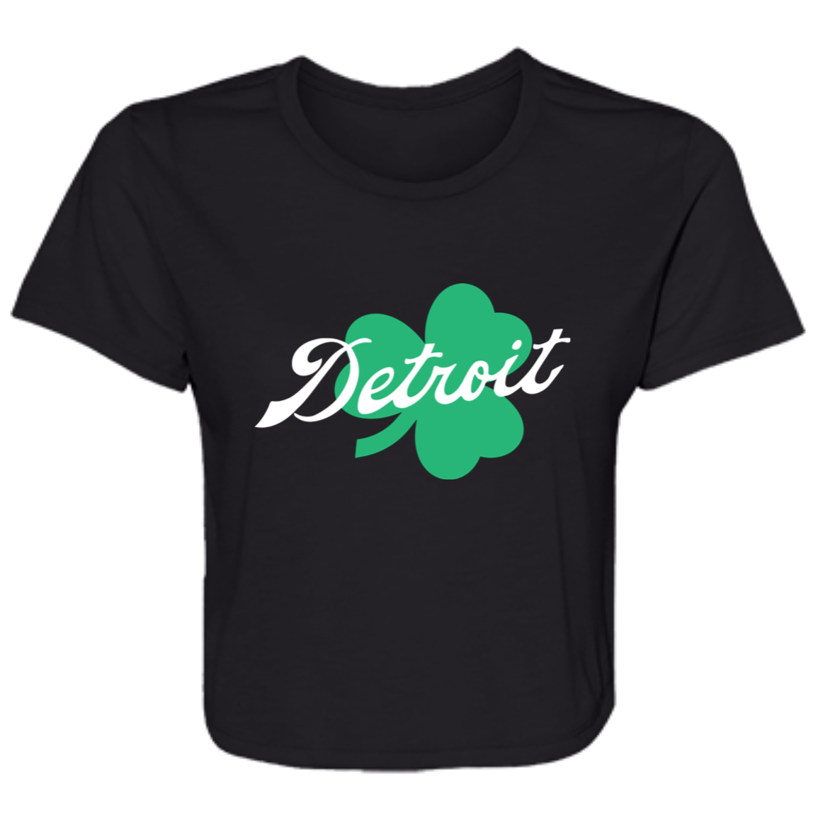 Detroit Script Shamrock - White Flowy Cropped Tee