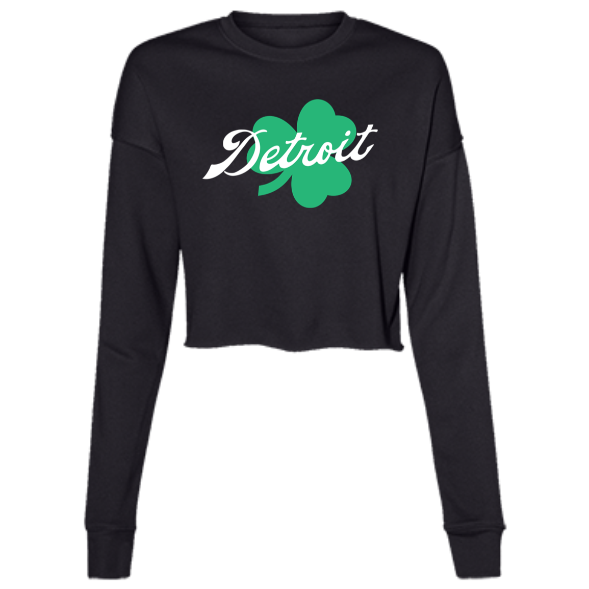 Detroit Script Shamrock - White Women's Cropped Crewneck Sweatshirt