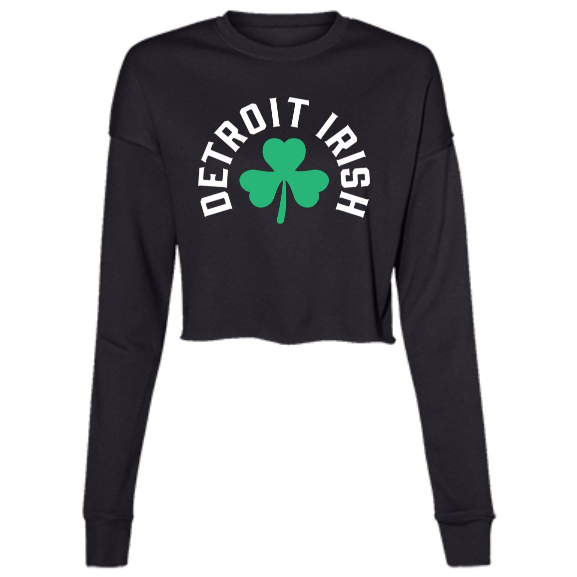 Detroit Irish Shamrock - White Women's Cropped Crewneck Sweatshirt