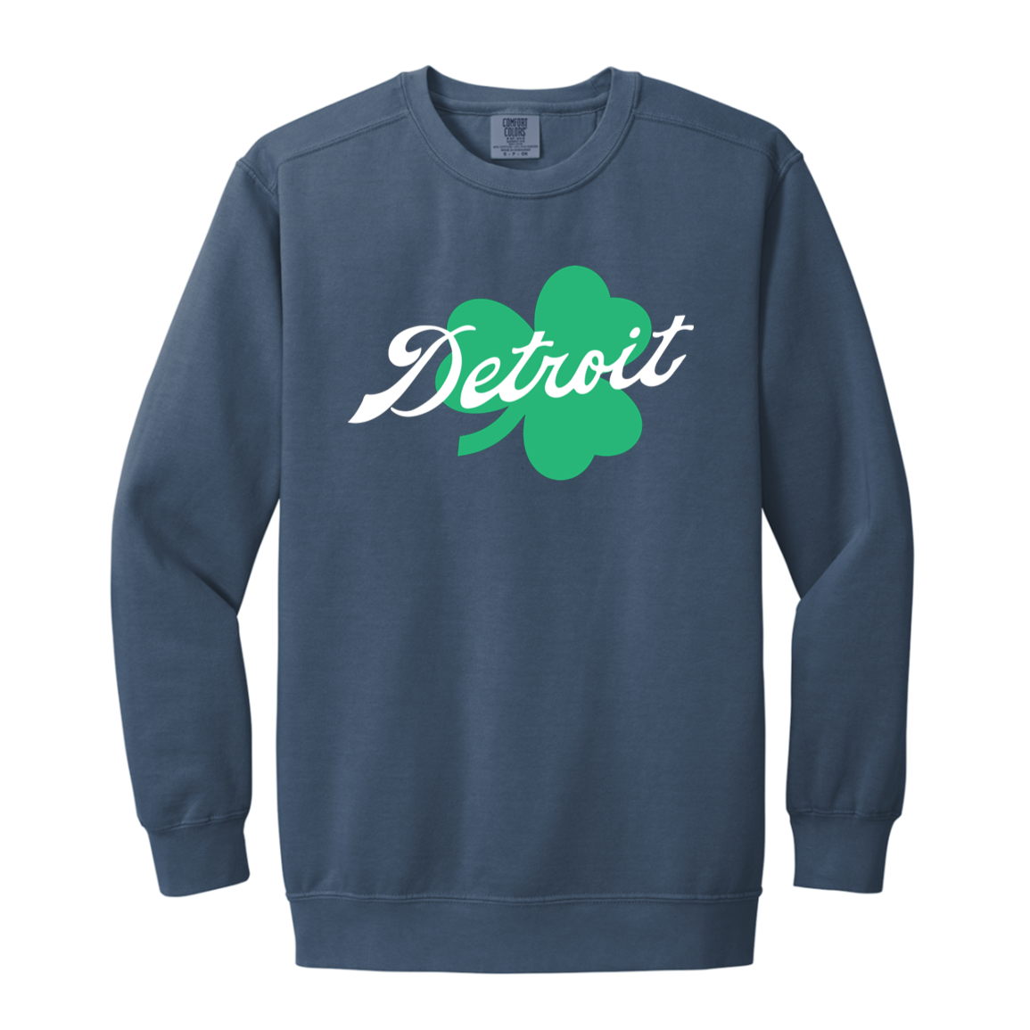 Detroit Script Shamrock - White Vintage Wash Crewneck Sweatshirt