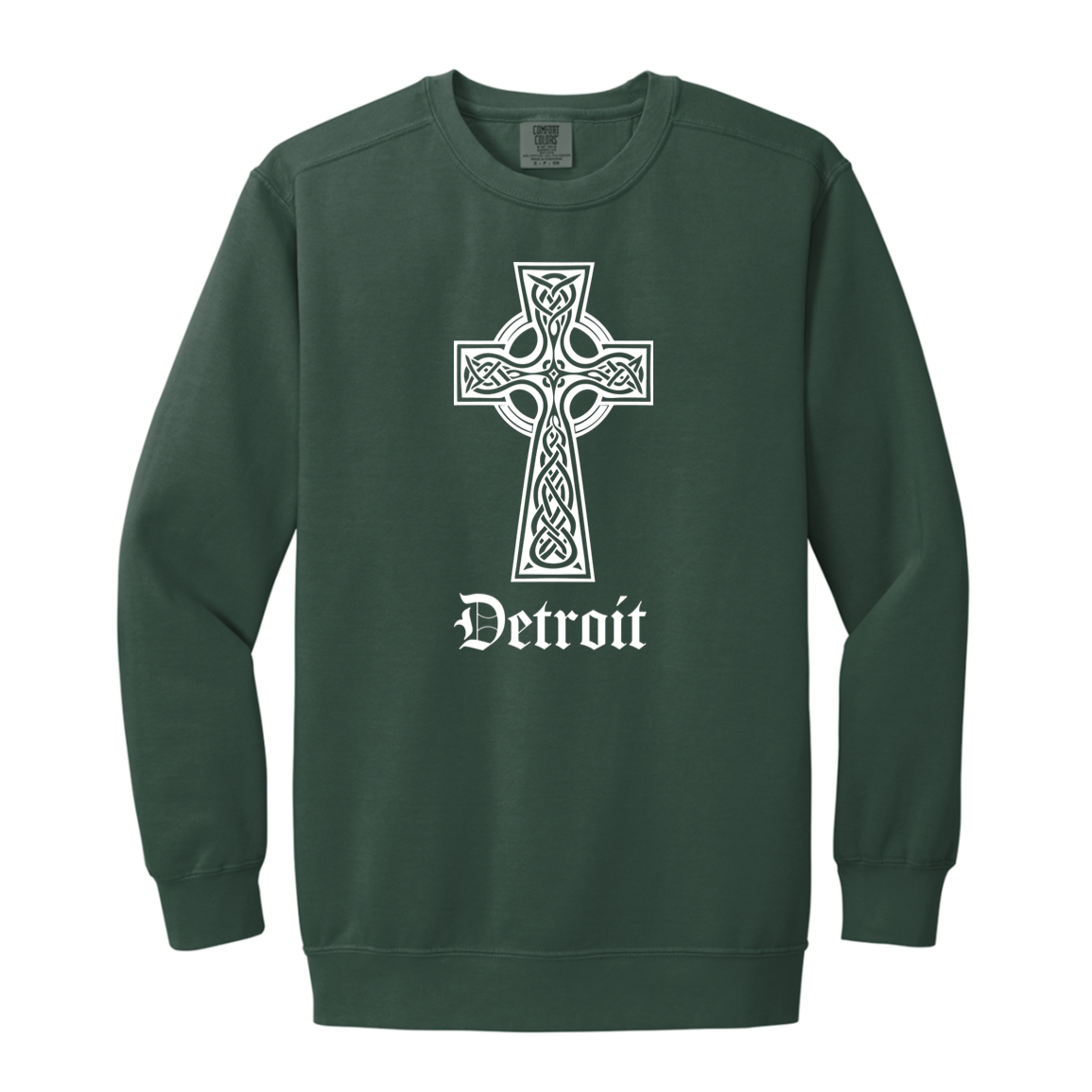 Detroit Celtic Cross - White Vintage Wash Crewneck Sweatshirt