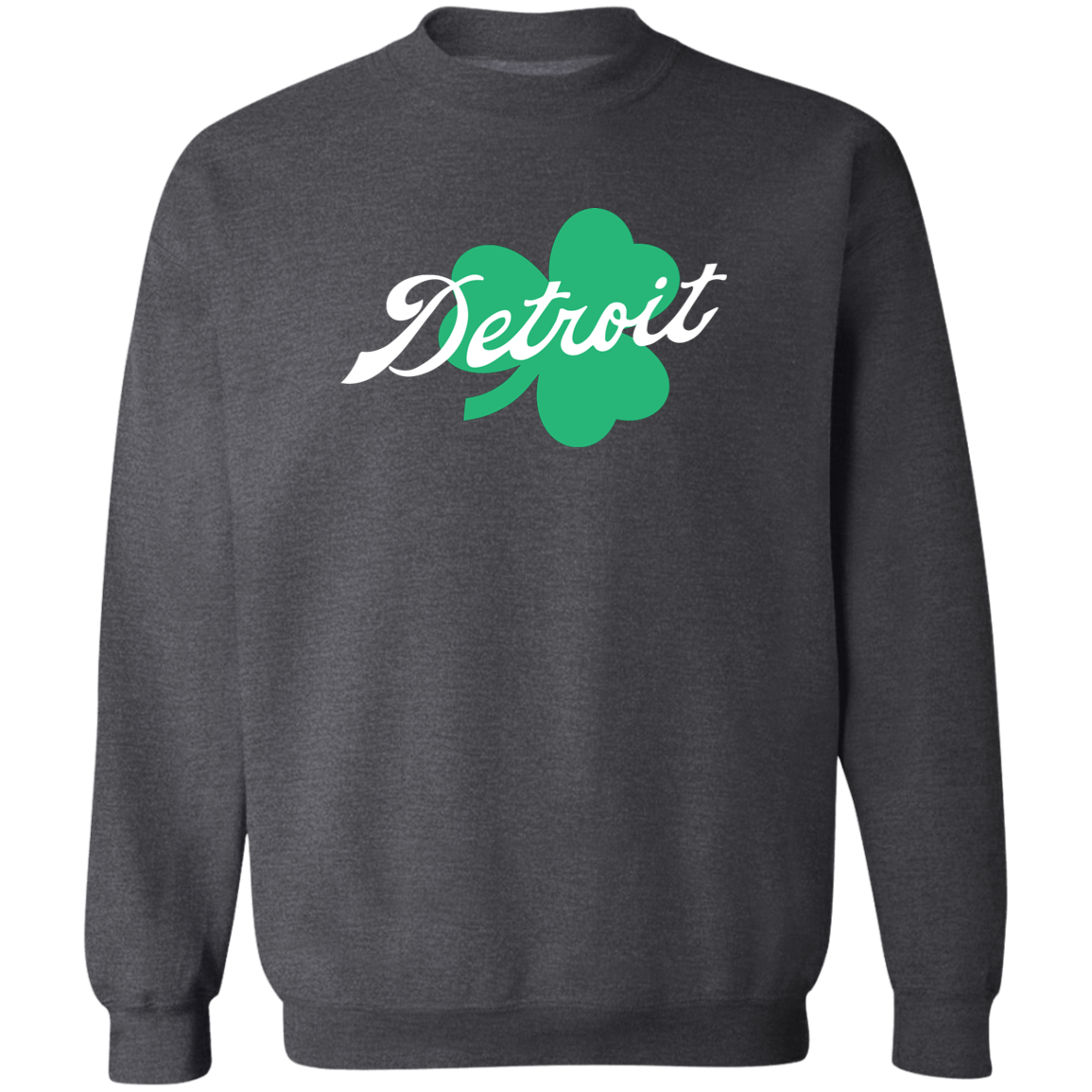 Detroit Script Shamrock - White Classic Crewneck Sweatshirt