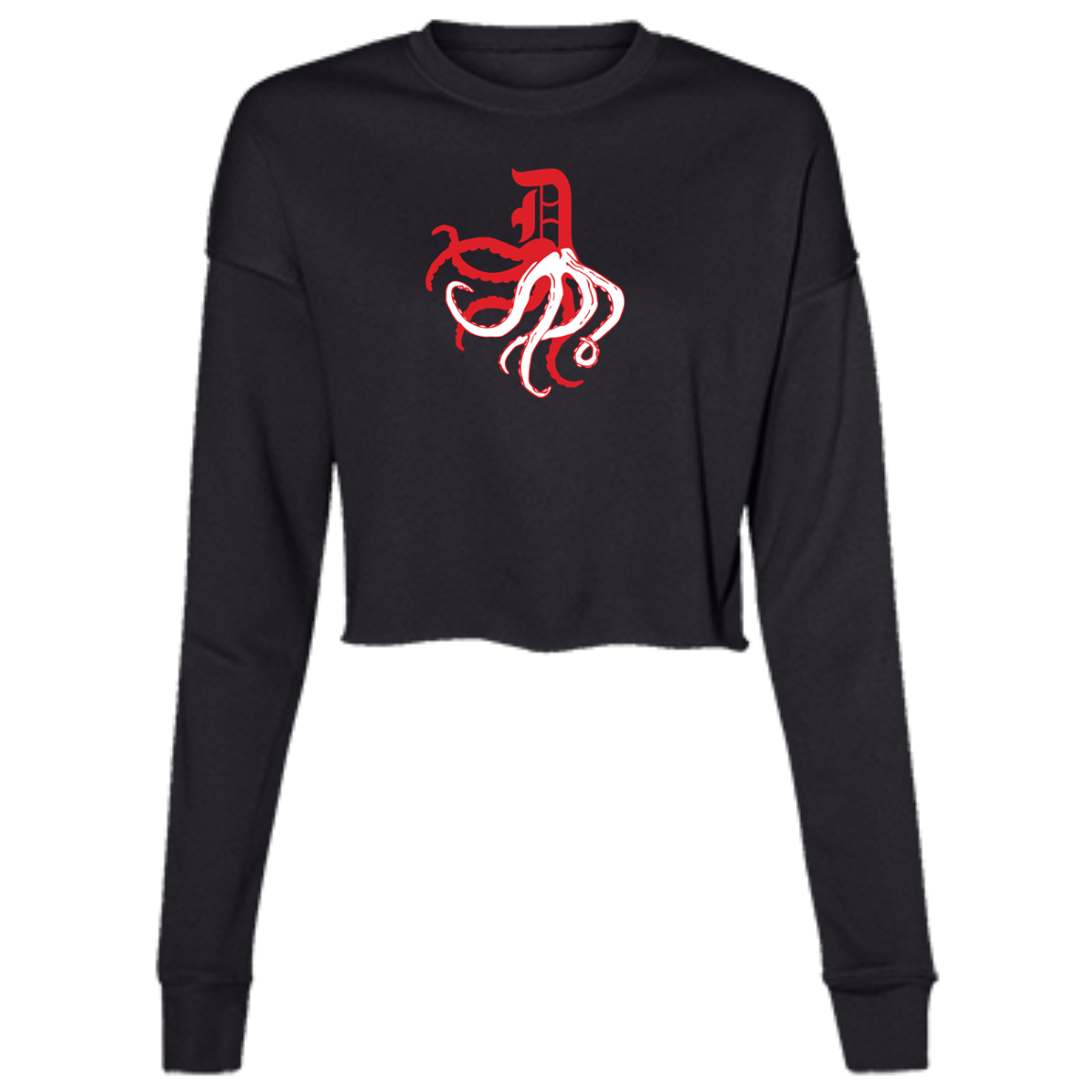 D Octopus - Red Women's Cropped Crewneck Sweatshirt