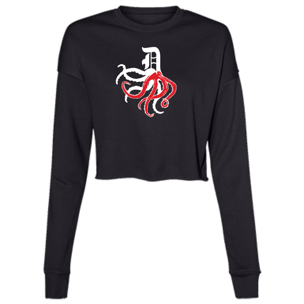 D Octopus - White Women's Cropped Crewneck Sweatshirt