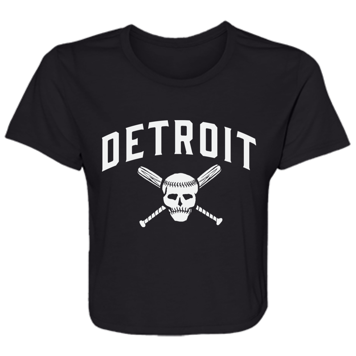 Detroit Skull and Crossbones White Women's Flowy Cropped T-Shirt
