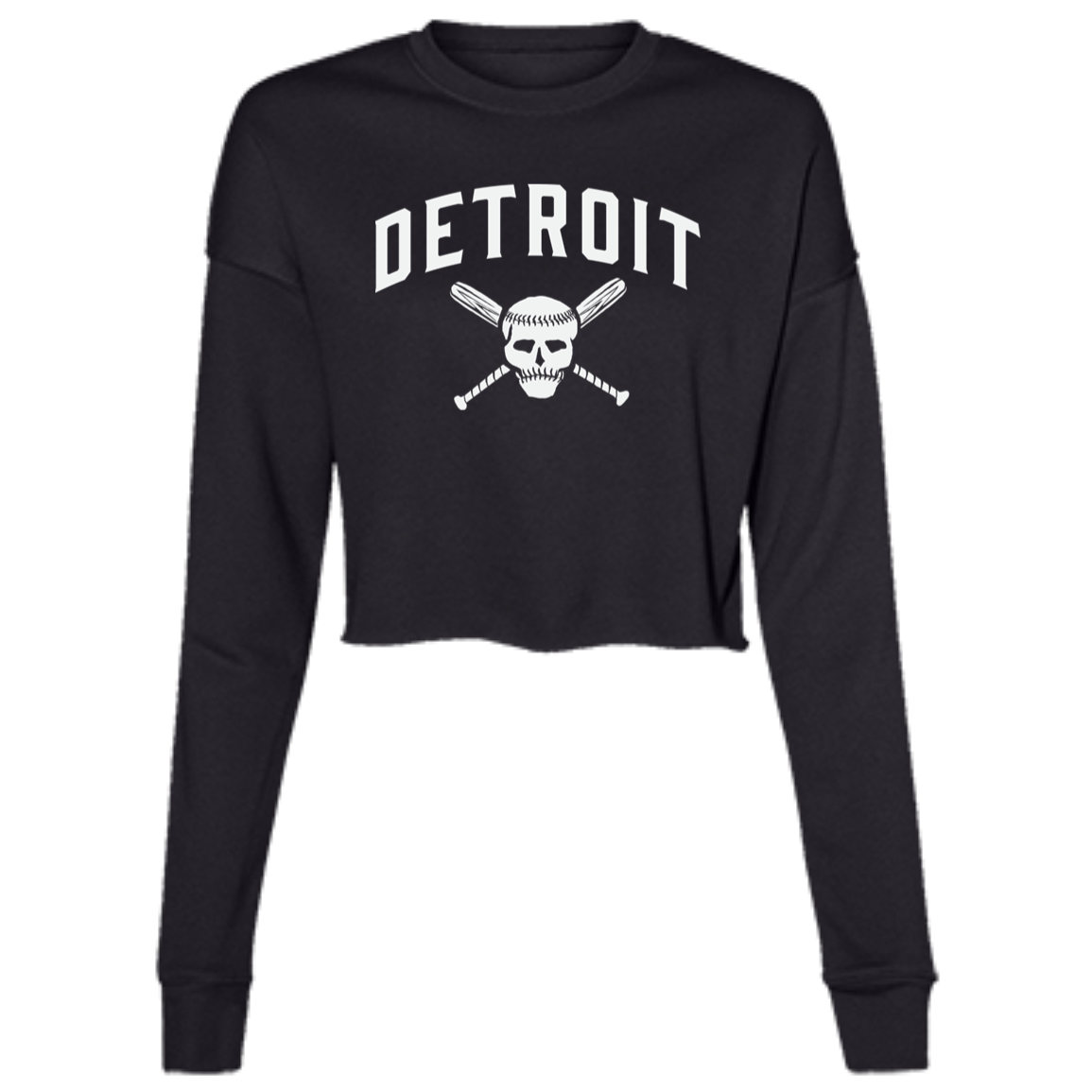 Detroit Skull and Crossbones - White Women's Cropped Crewneck Sweatshirt