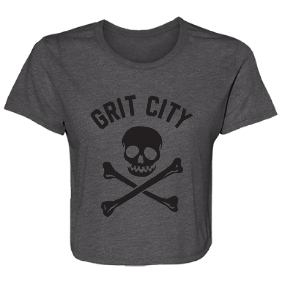 Grit City Cross Bones - Black Women's Flowy Cropped T-Shirt