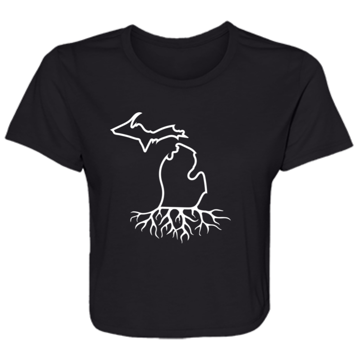 Michigan Roots - White Flowy Cropped Tee