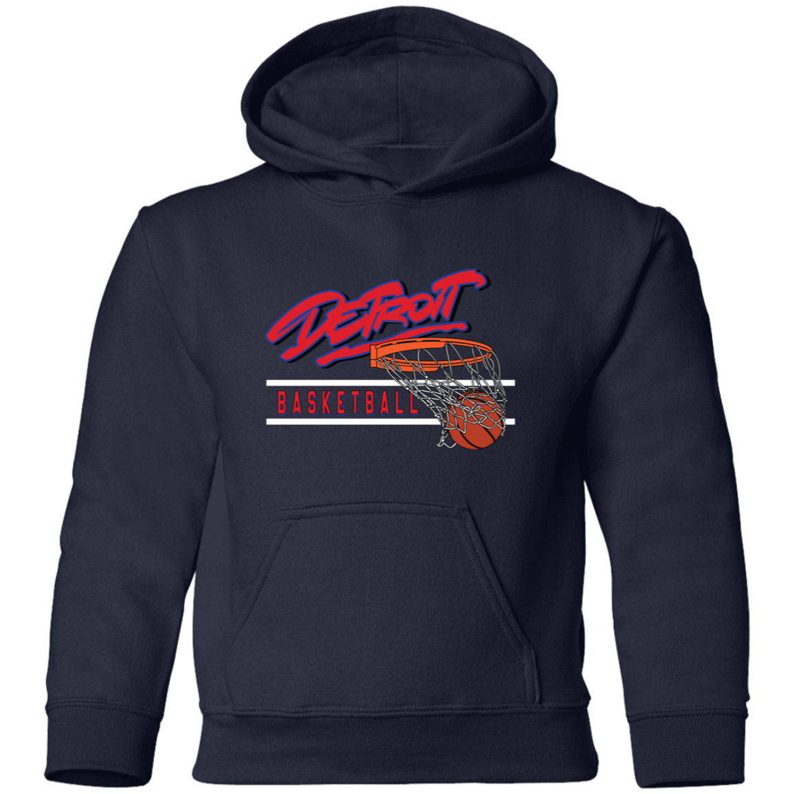 90s Detroit Basketball Swish - Red & White Kids Unisex Classic Hoodie