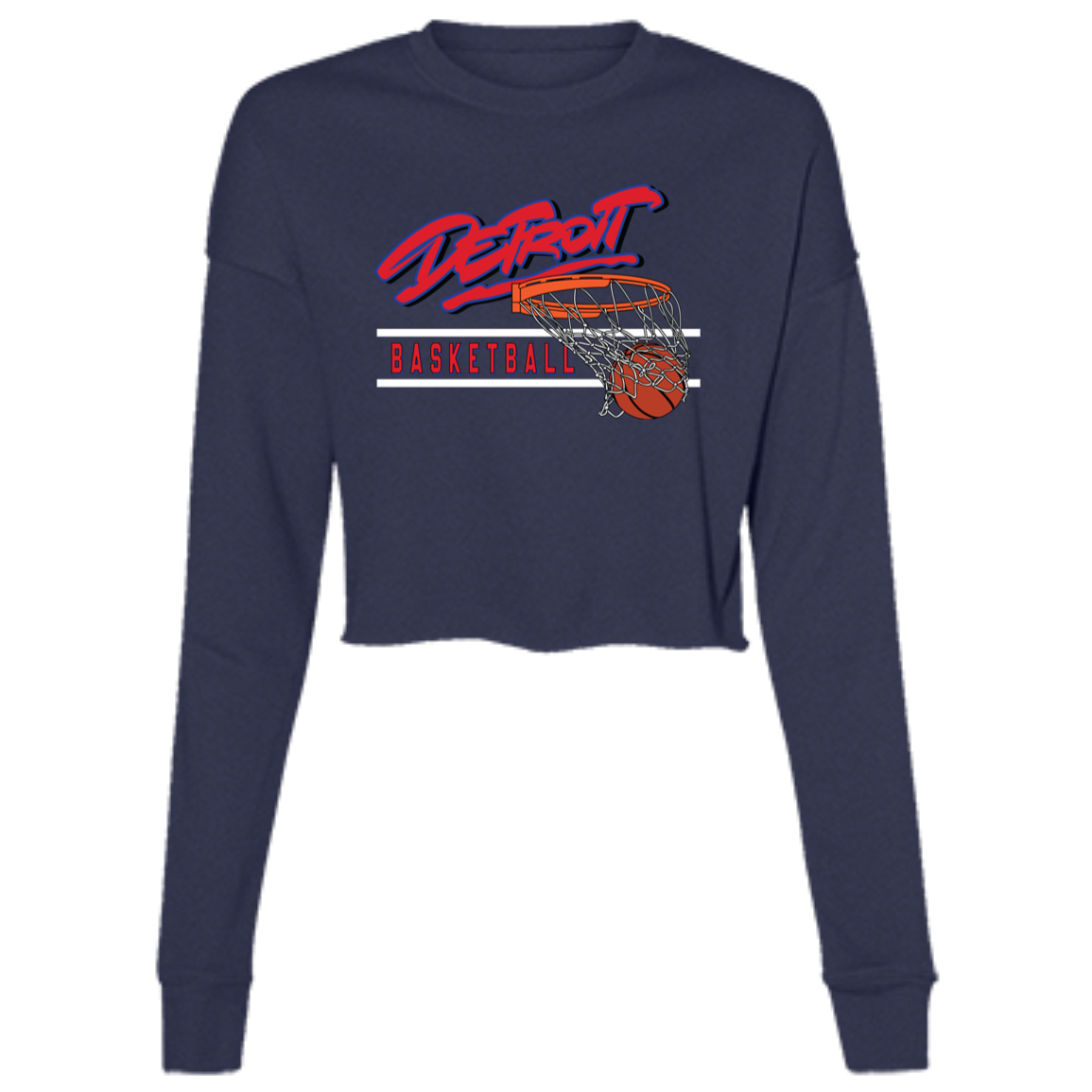 90s Detroit Basketball Swish - Red & White Women's Cropped Crewneck Sweatshirt