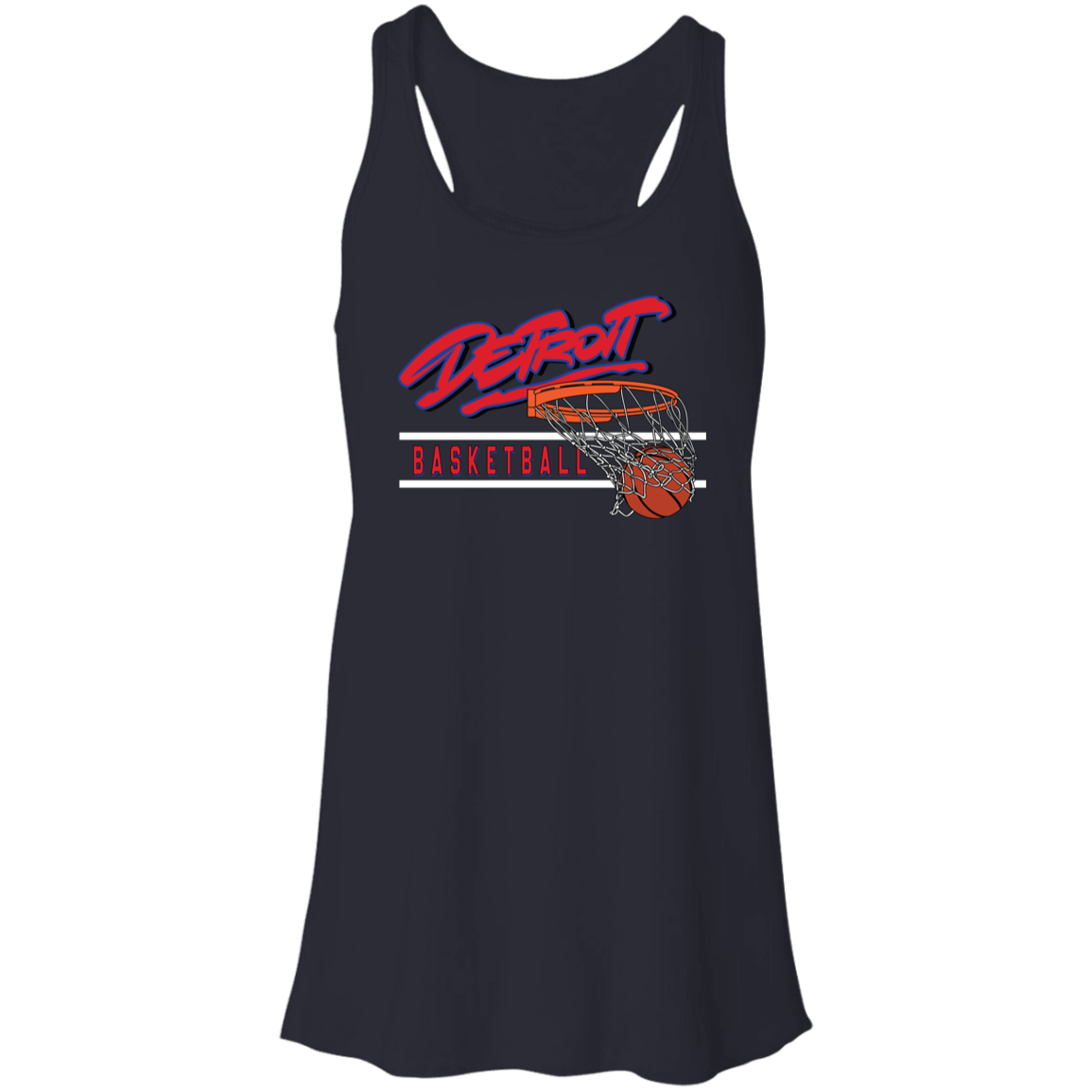 90s Detroit Basketball Swish - Red & White Flowy Racerback Tank