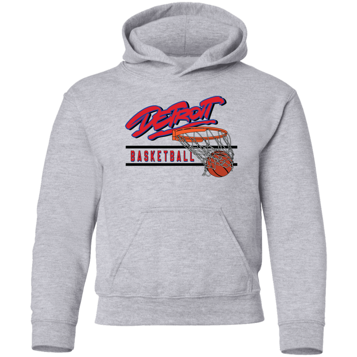 90s Detroit Basketball Swish - Red & Black Kids Unisex Classic Hoodie