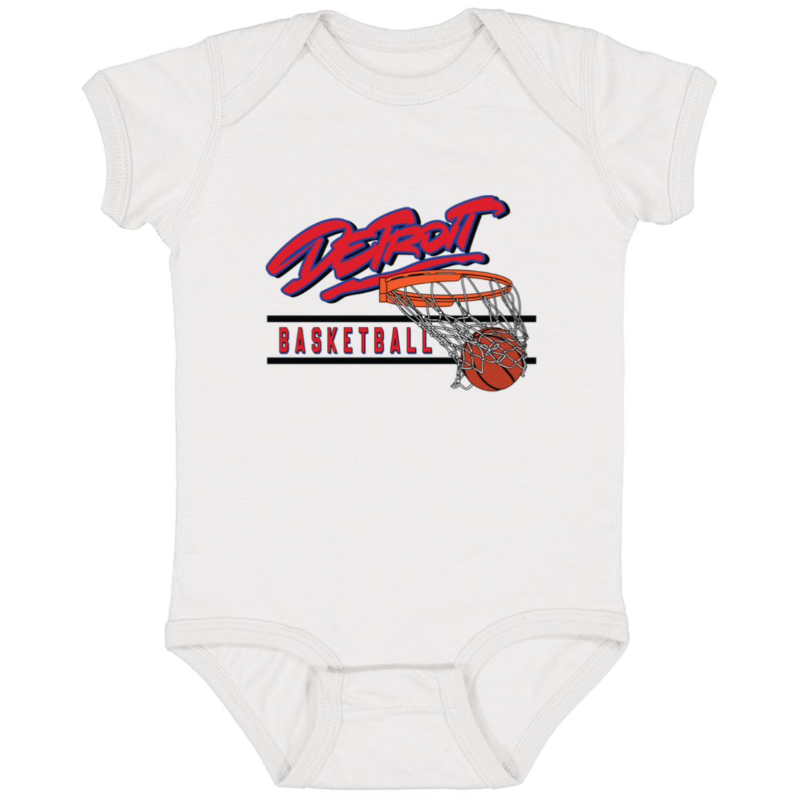 90s Detroit Basketball Swish - Red & Black Infant Baby Onsie Bodysuit