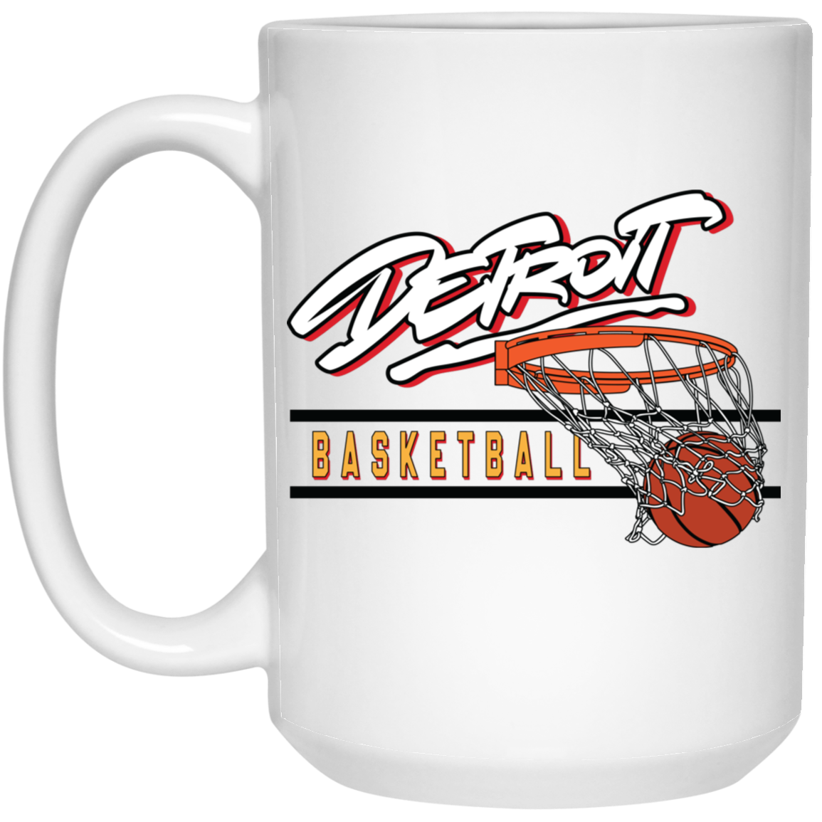 90s Detroit Basketball Swish - White & Yellow 15oz White Mug