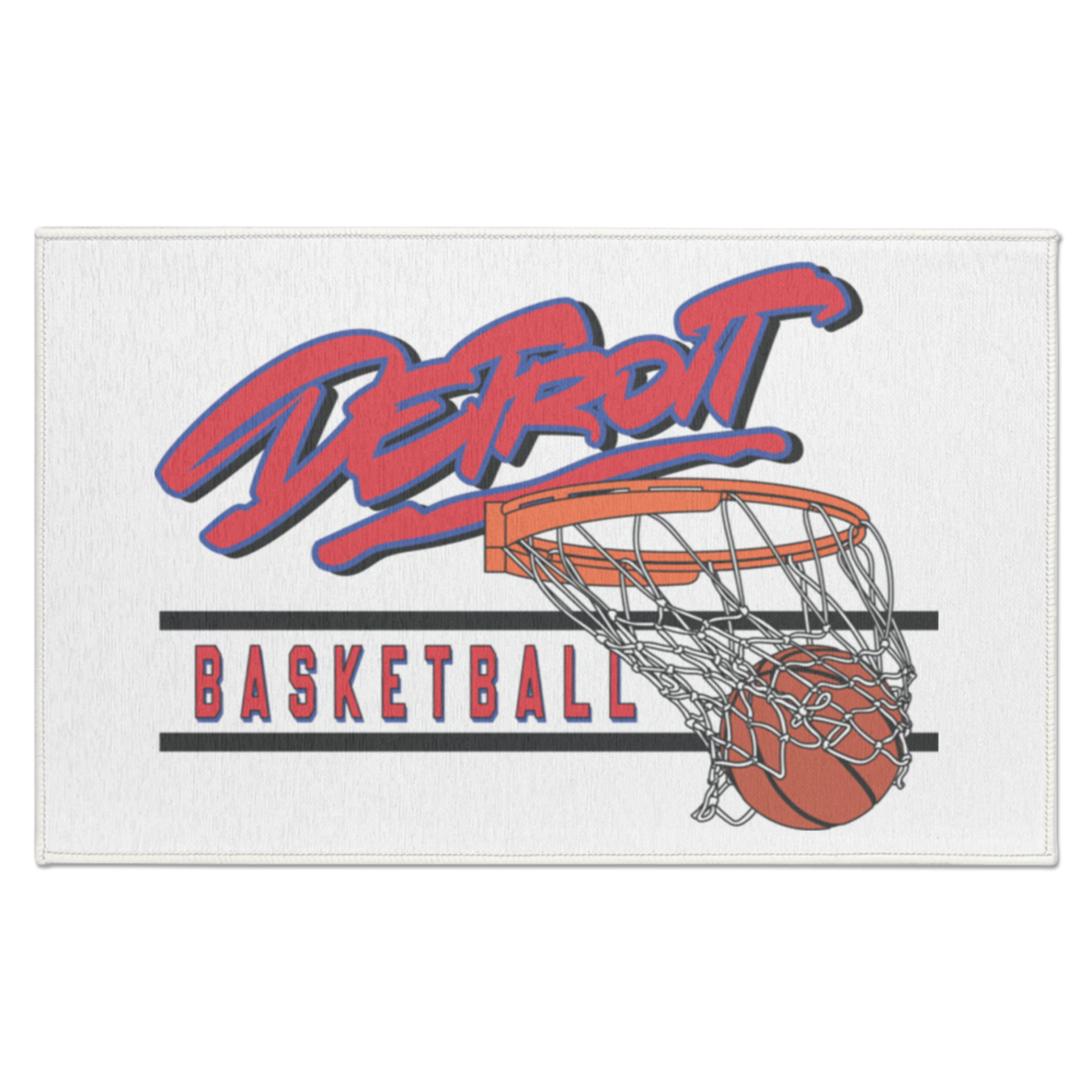 90s Detroit Basketball Swish - Red & Black Indoor Accent Doormat