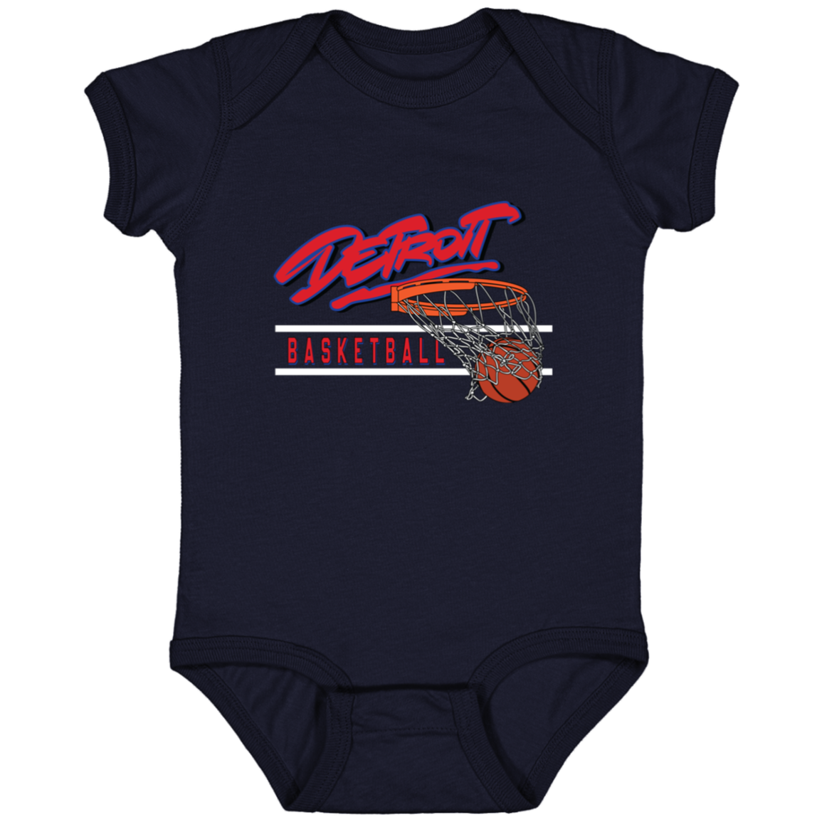 90s Detroit Basketball Swish - Red & White Infant Baby Onsie Bodysuit
