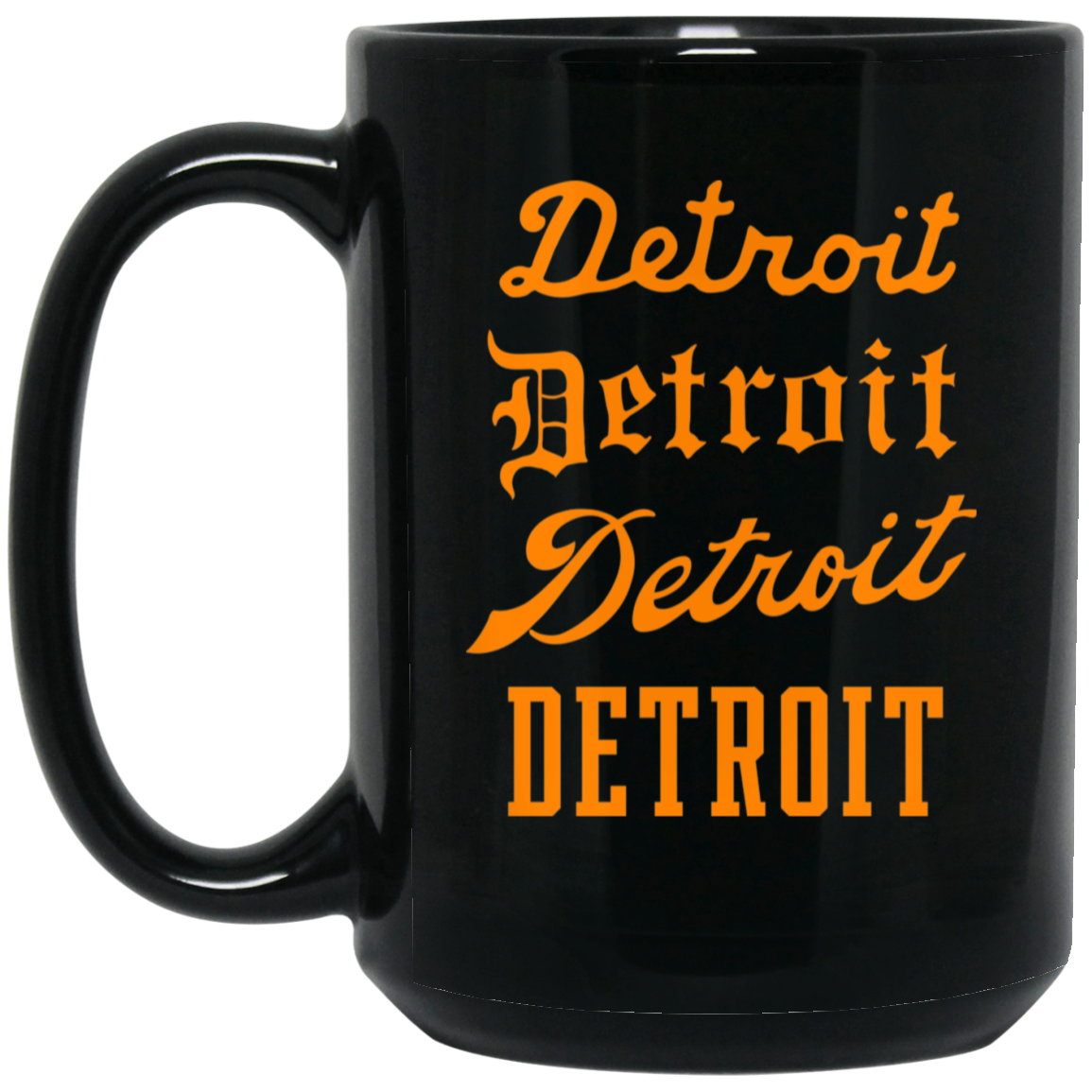 Detroit Stack - Orange 15oz Black Mug
