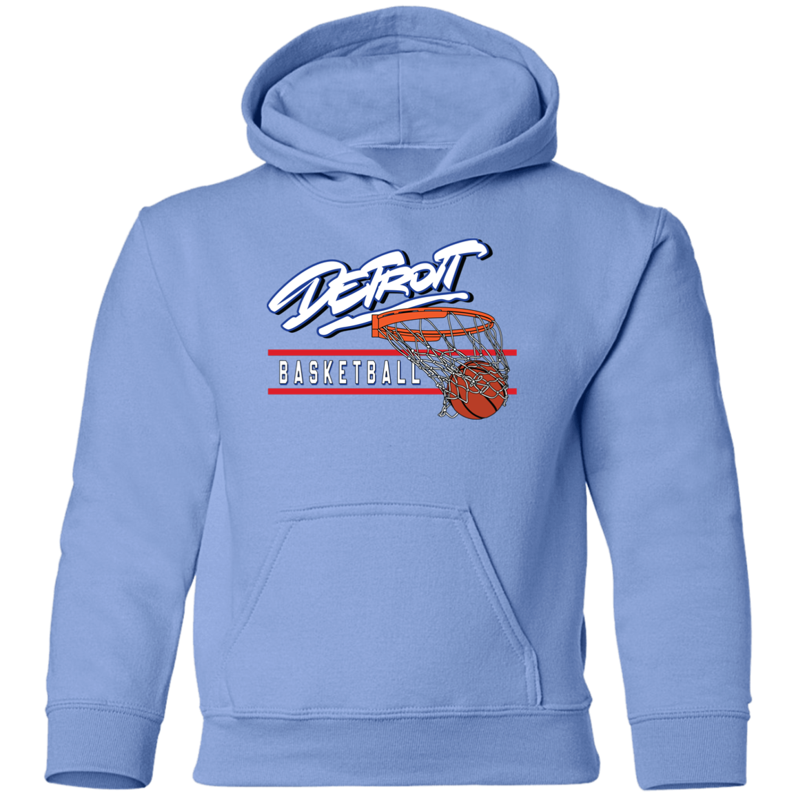 90s Detroit Basketball Swish - White & Red Kids Unisex Classic Hoodie