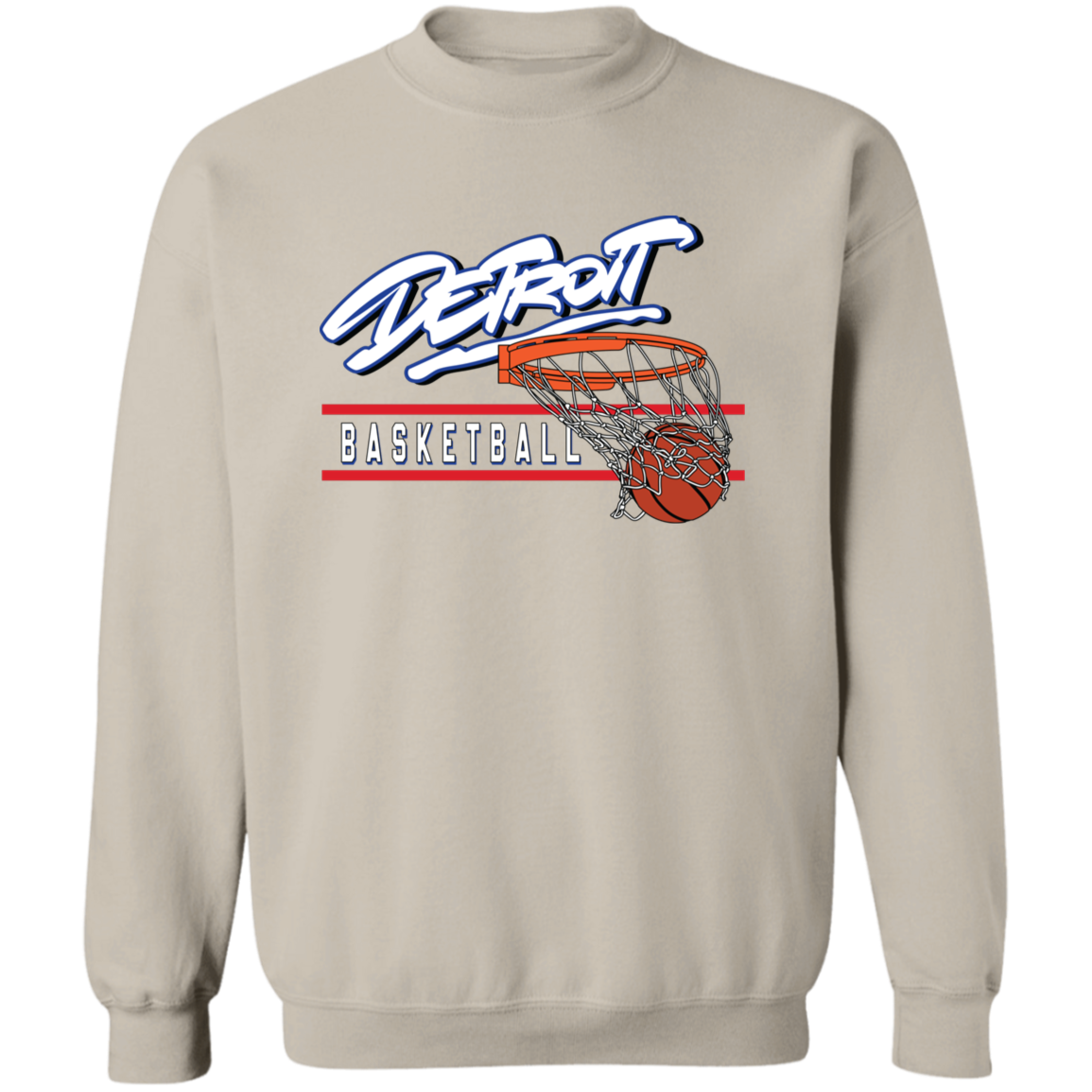 90s Detroit Basketball Swish - White & Red Classic Crewneck Sweatshirt