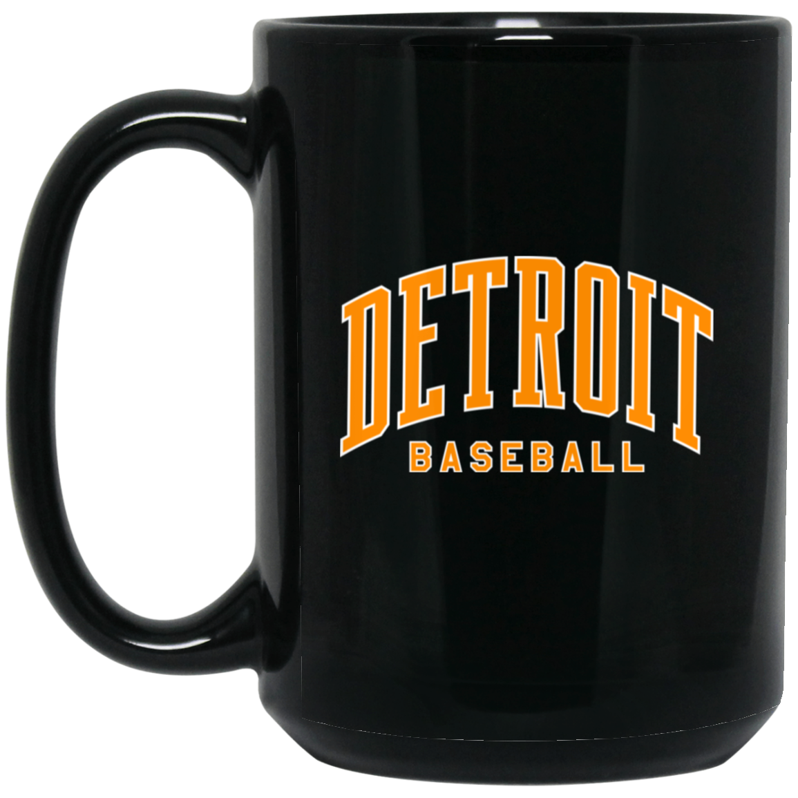 Detroit Baseball Arch Bright Orange - White 15oz Black Mug