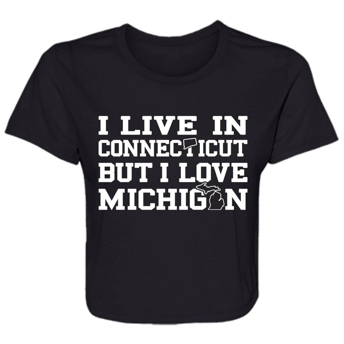 Live Connecticut Love Michigan - White Flowy Cropped Tee