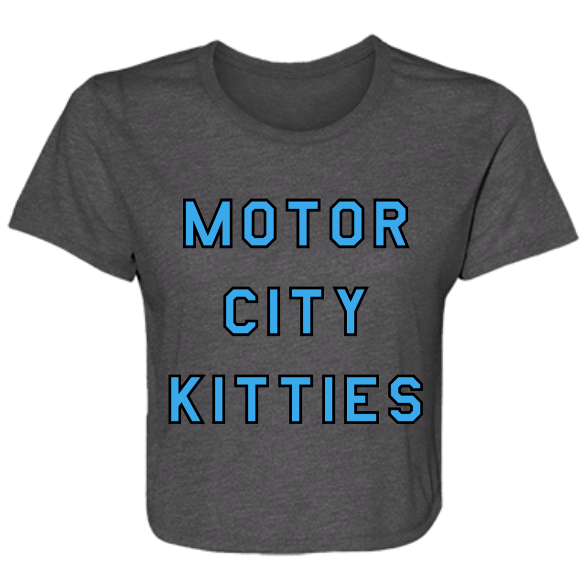 Motor City Kitties - Light Blue + Black Flowy Cropped Tee