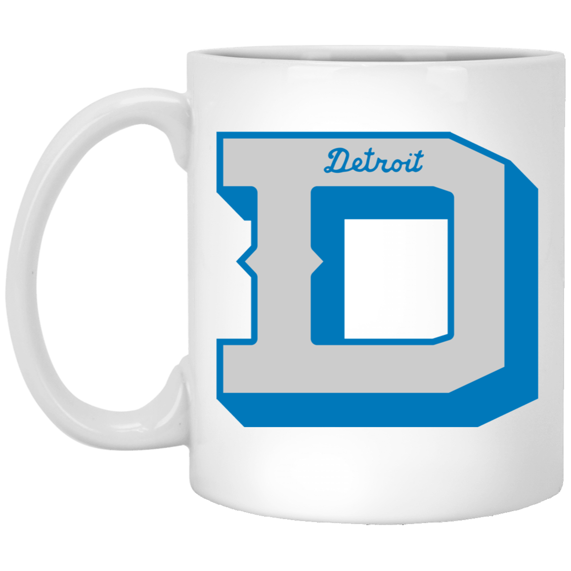 Detroit Football D - Silver + Blue White Mug