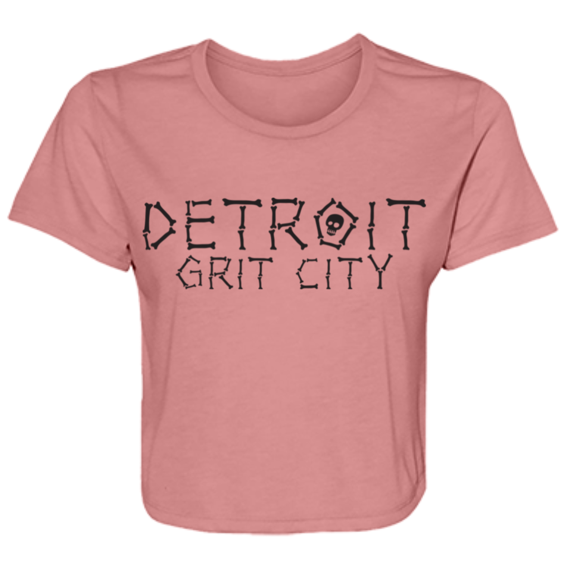 Detroit Grit City Bones - Black Women's Flowy Cropped T-Shirt