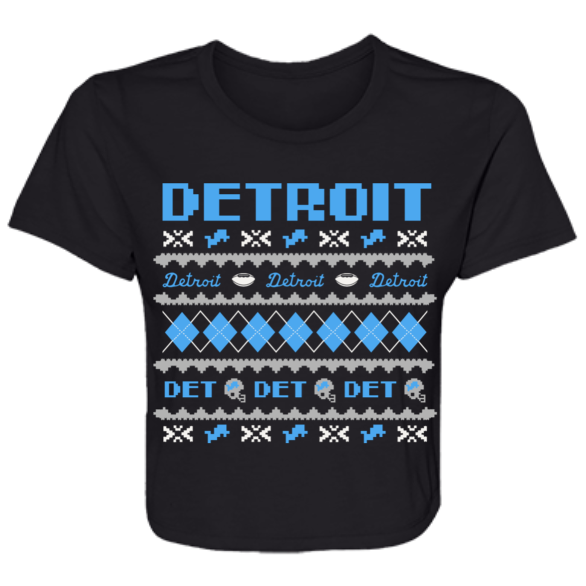 Detroit Football Sweater - Blue + White Flowy Cropped Tee