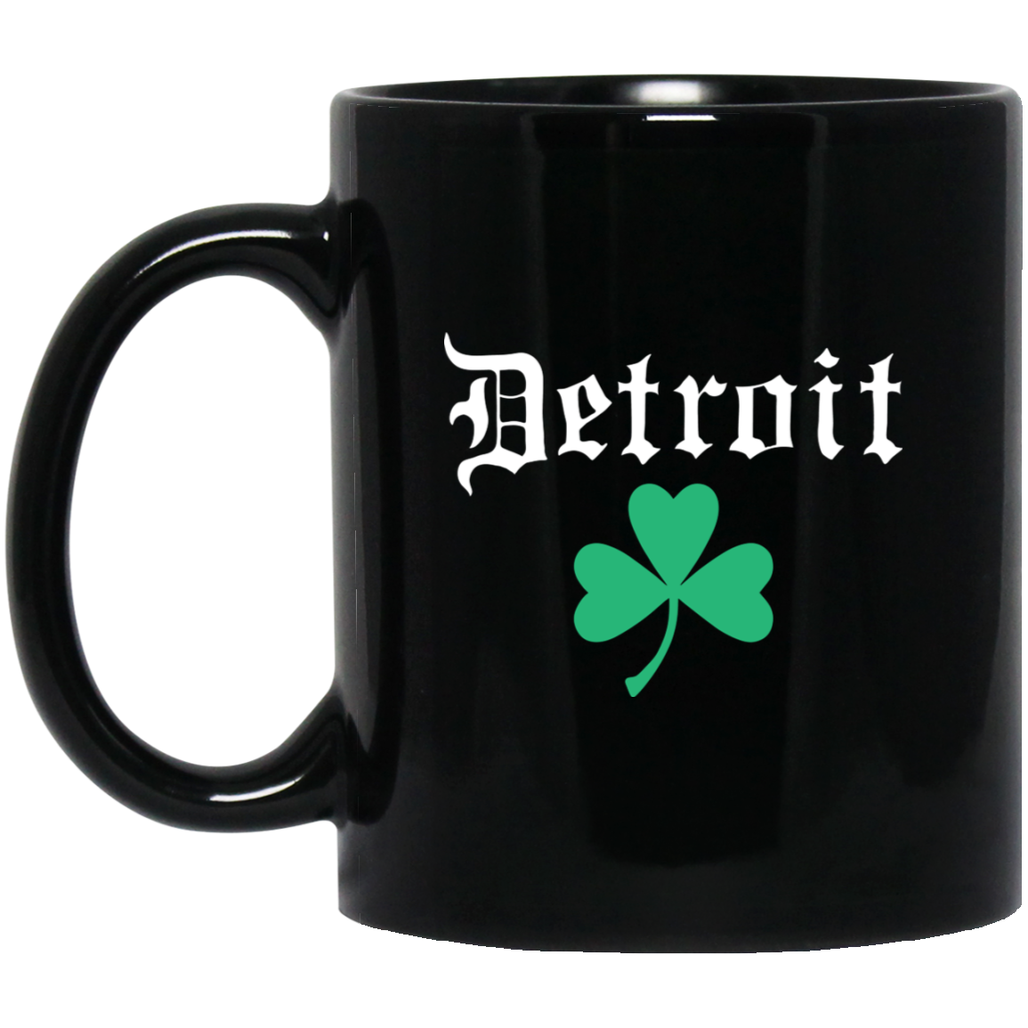 Old English Detroit Shamrock - White Black Mug