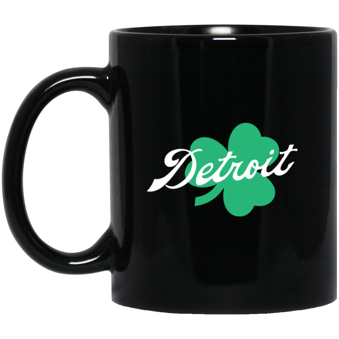 Detroit Script Shamrock - White Black Mug