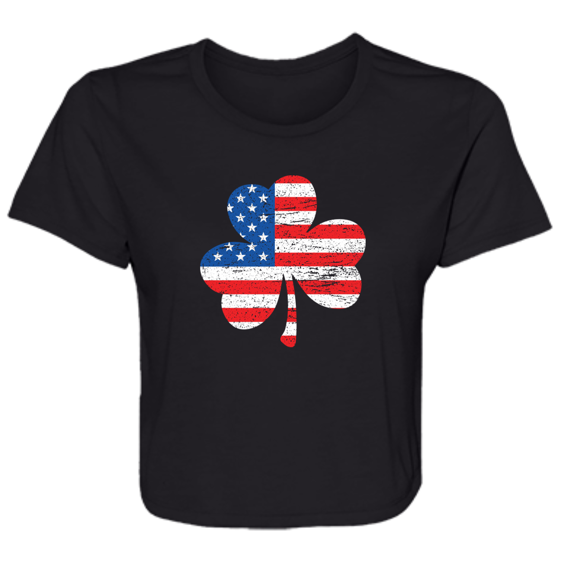 American Flag Shamrock - Distressed Flowy Cropped Tee