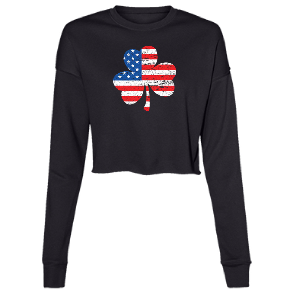 American Flag Shamrock - Distressed Women's Cropped Crewneck Sweatshirt