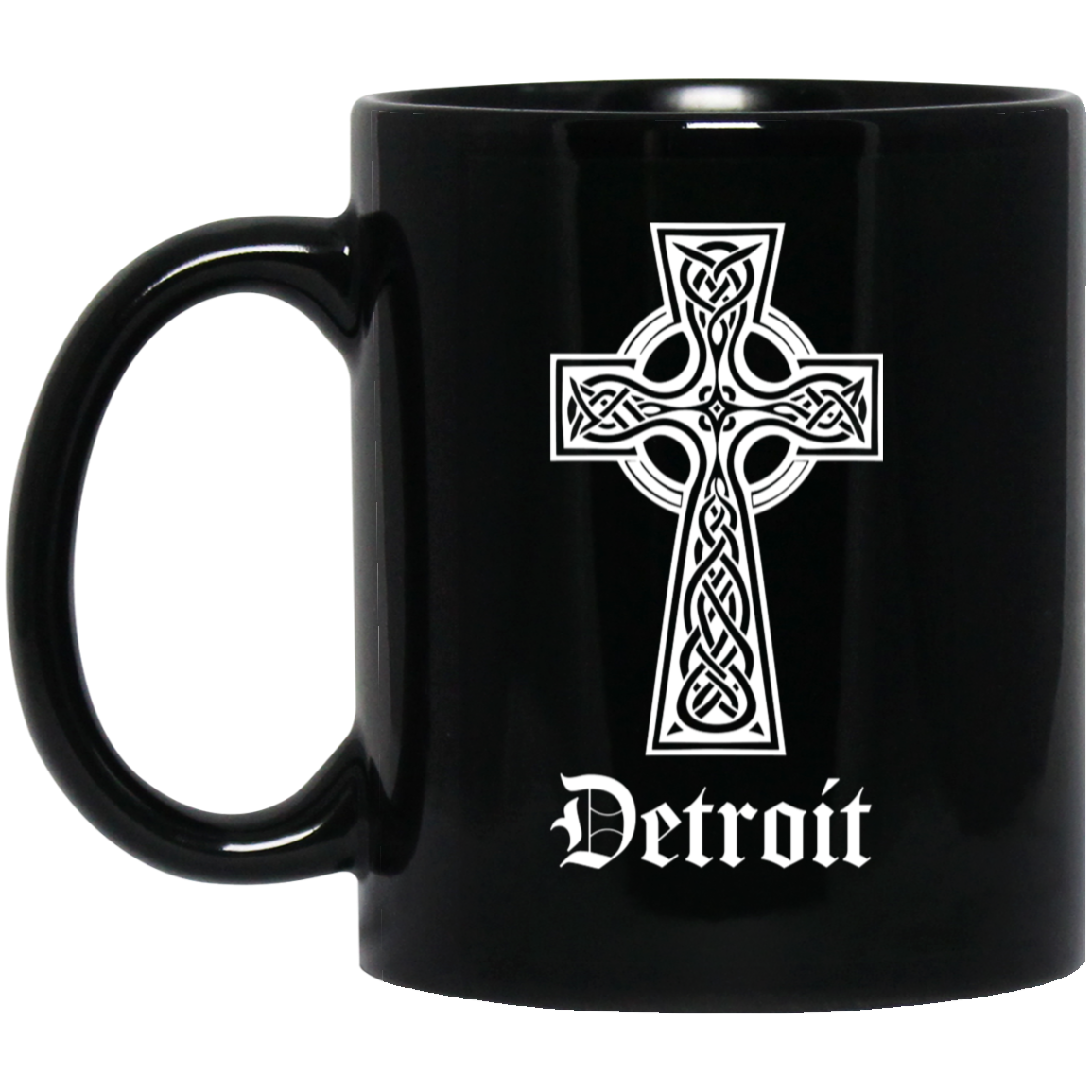 Detroit Celtic Cross - White Black Mug
