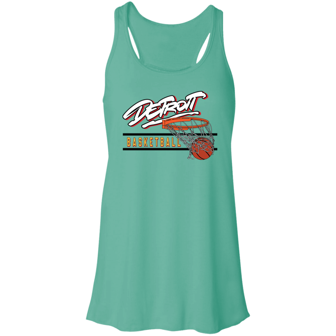 90s Detroit Basketball Swish - White & Yellow Flowy Racerback Tank