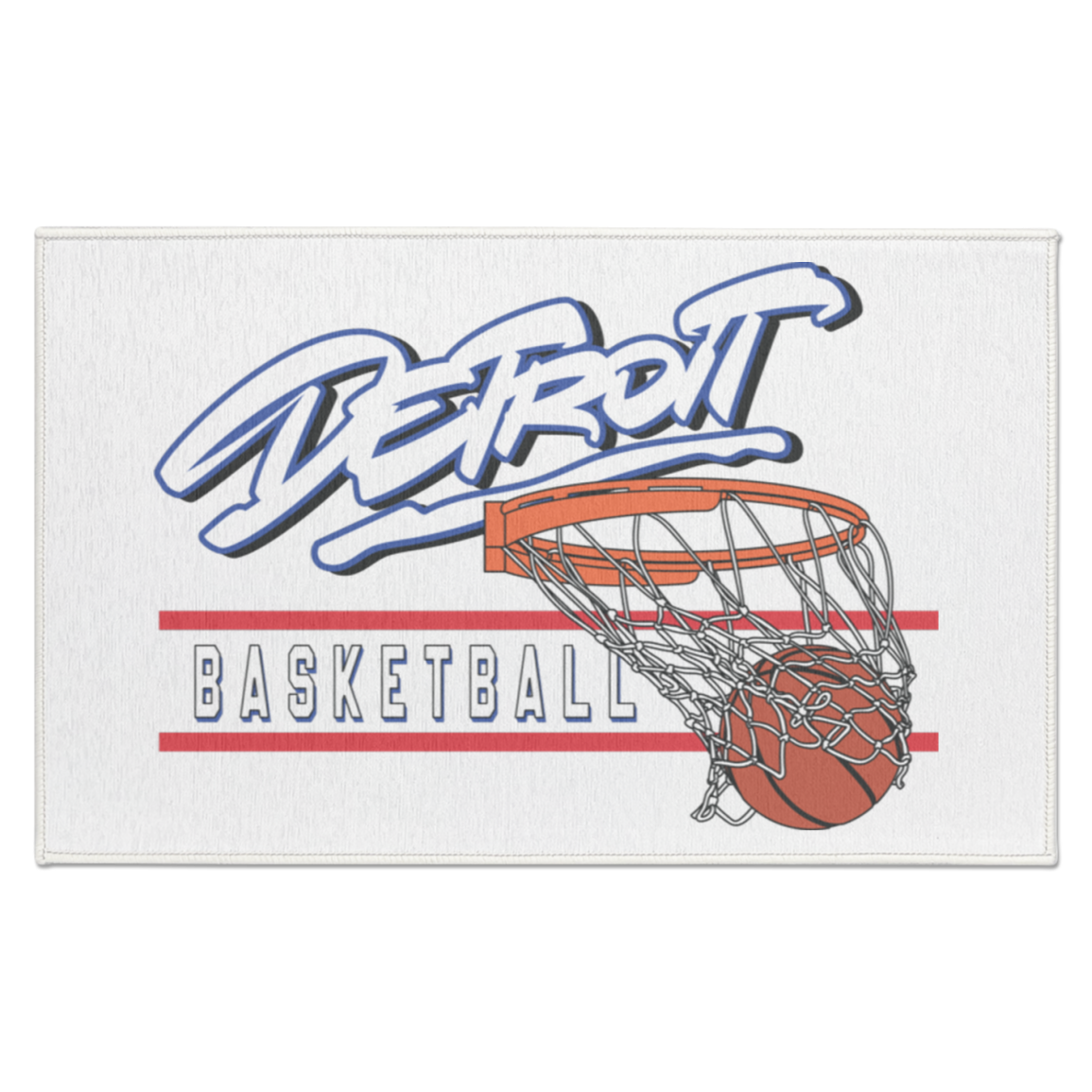 90s Detroit Basketball Swish - White & Red Indoor Accent Doormat