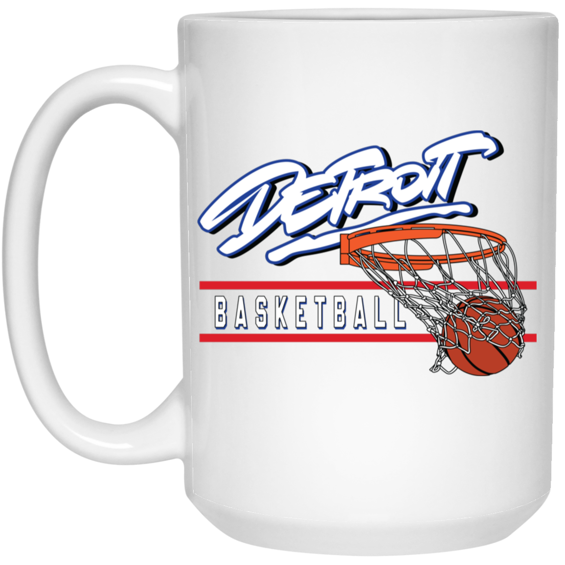 90s Detroit Basketball Swish - White & Red 15oz White Mug
