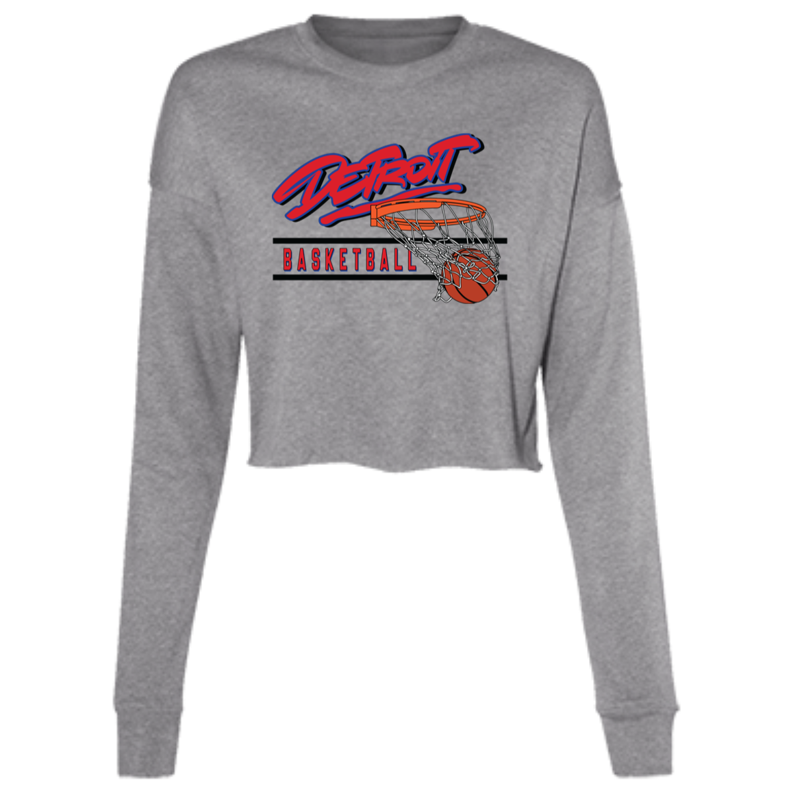90s Detroit Basketball Swish - Red & Black Women's Cropped Crewneck Sweatshirt