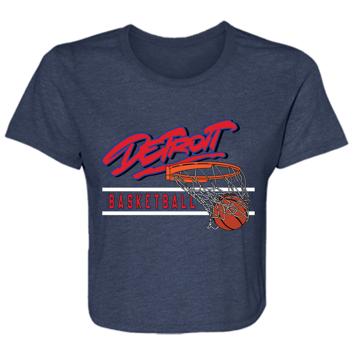 90s Detroit Basketball Swish - Red & White Flowy Cropped Tee