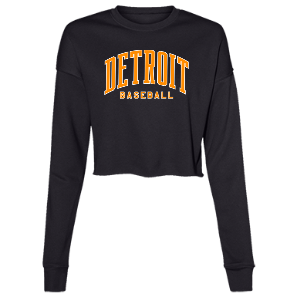 Detroit Baseball Arch Bright Orange - White Women's Cropped Crewneck Sweatshirt